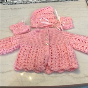 Handmade Pink Crochet Baby Sweater Set